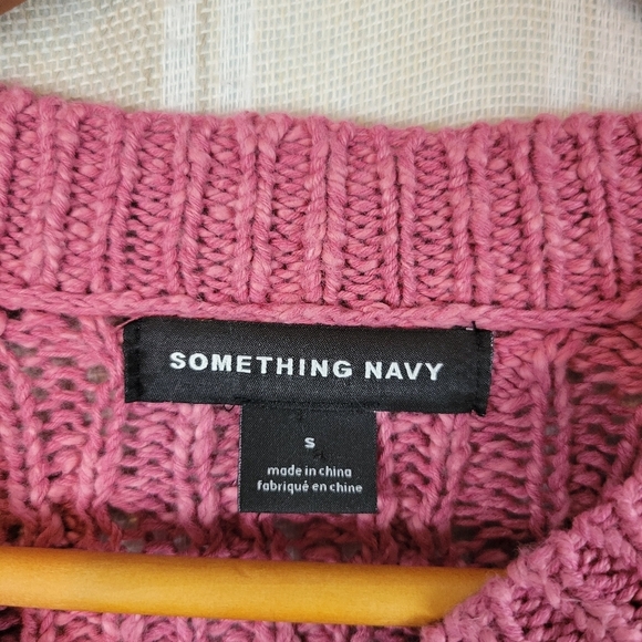 NEW Something Navy Cable Knit Sweater Pink‎ Size Small Cotton Linen - Picture 7 of 9